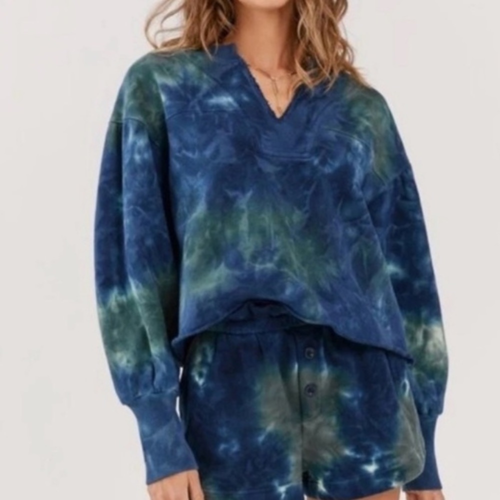 Something Navy Blue and Green Tie-Dye Sweatshirt